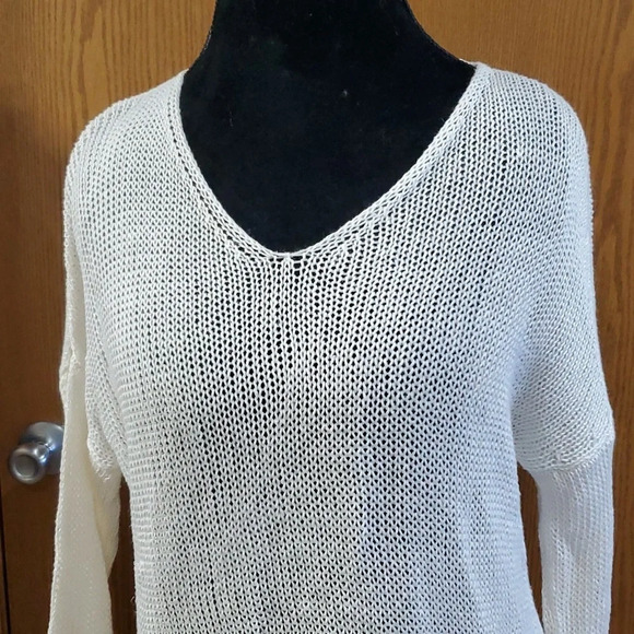 Eileen fisher cream open knit vneck long sleeve sweater linen - Picture 2 of 7